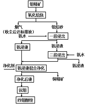 钼精矿制取四钼酸铵原则工艺流程图